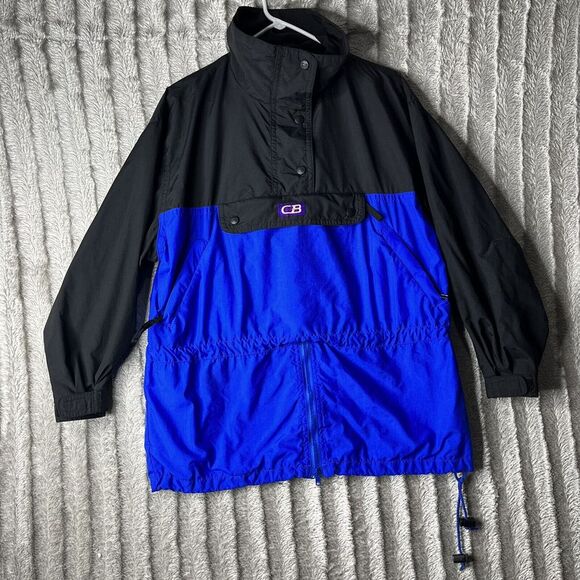 Other - Vintage CB Sports Windbreaker‎ Jacket Adult M-L Hooded Pocketed Blue Black